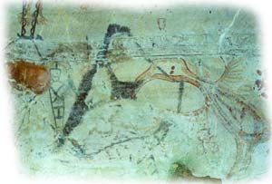 Prehistoric drawings on the cave walls